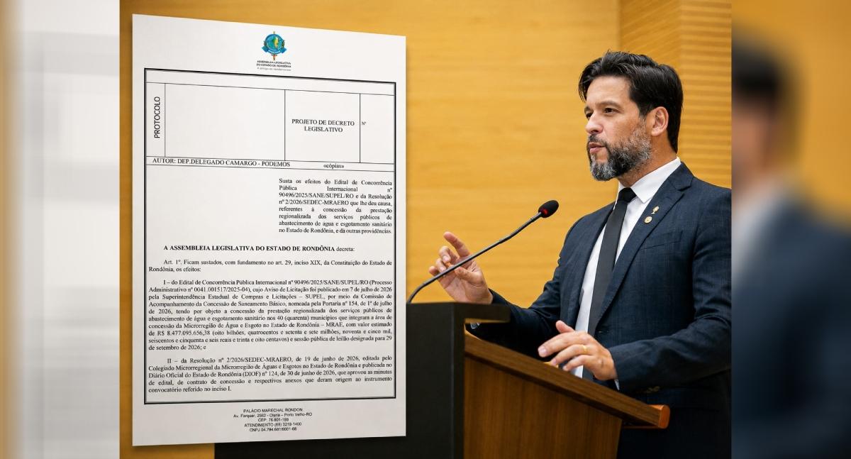 Delegado Camargo protocola projeto para suspender concessão da água em Rondônia