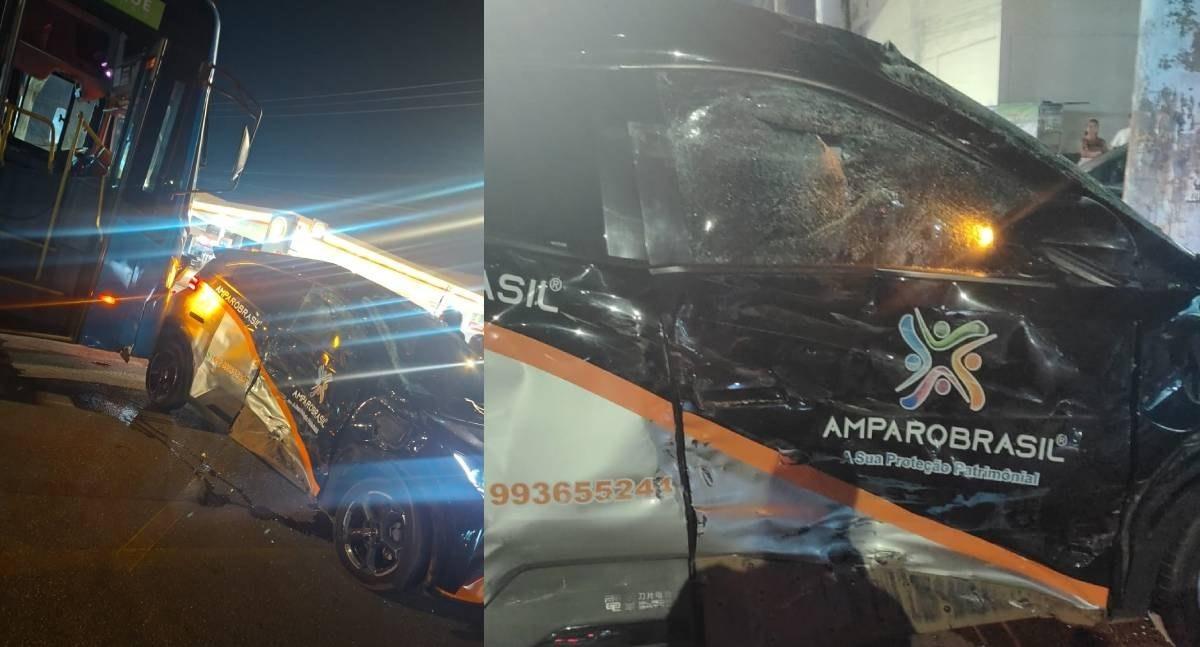 Colisão entre ônibus coletivo e carro elétrico deixa duas pessoas feridas em Porto Velho