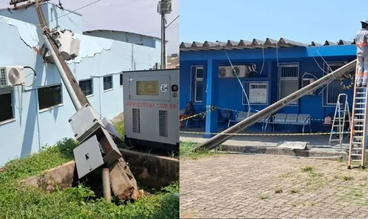 Dois postes de iluminação pública caem no terreno do Hospital Ana Adelaide em Porto Velho